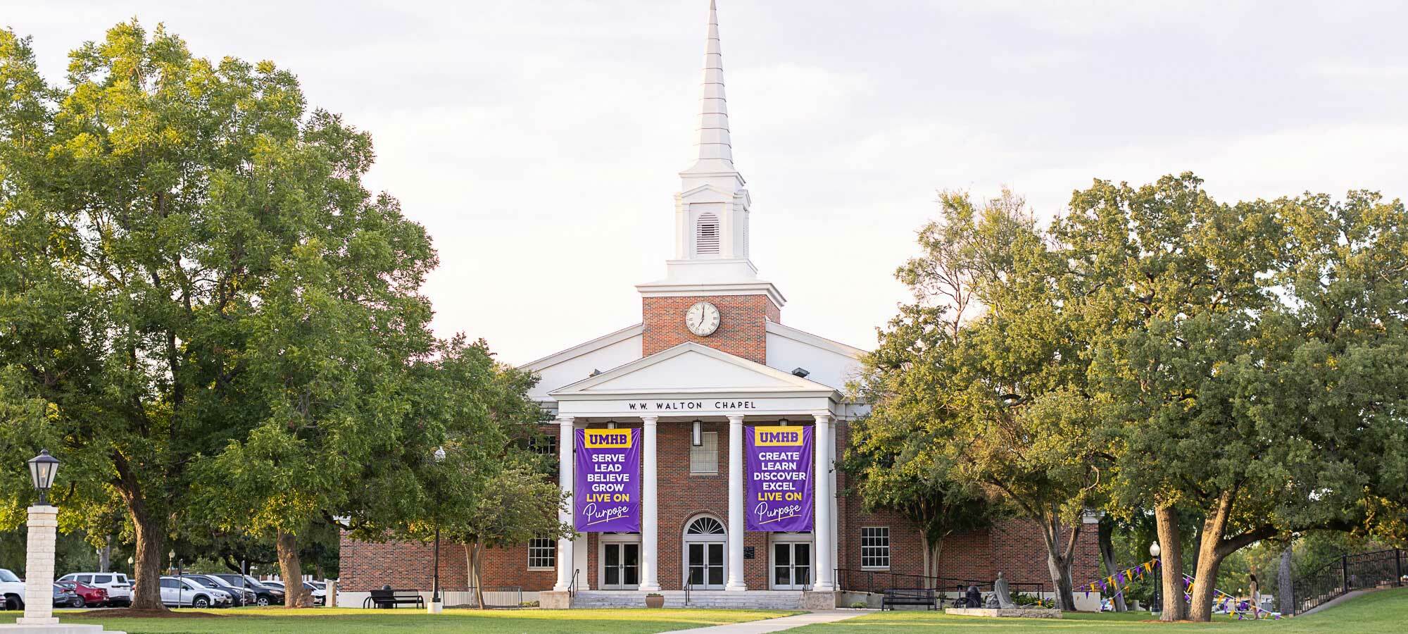 Christian University in Texas |  | Walton Chapel | with Live on purpose banners